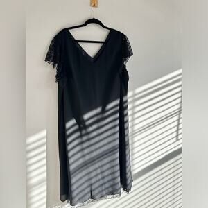 Vintage Studio 1940 Black Dress Lace Trim Lace Flutter Sleeve Size 26W